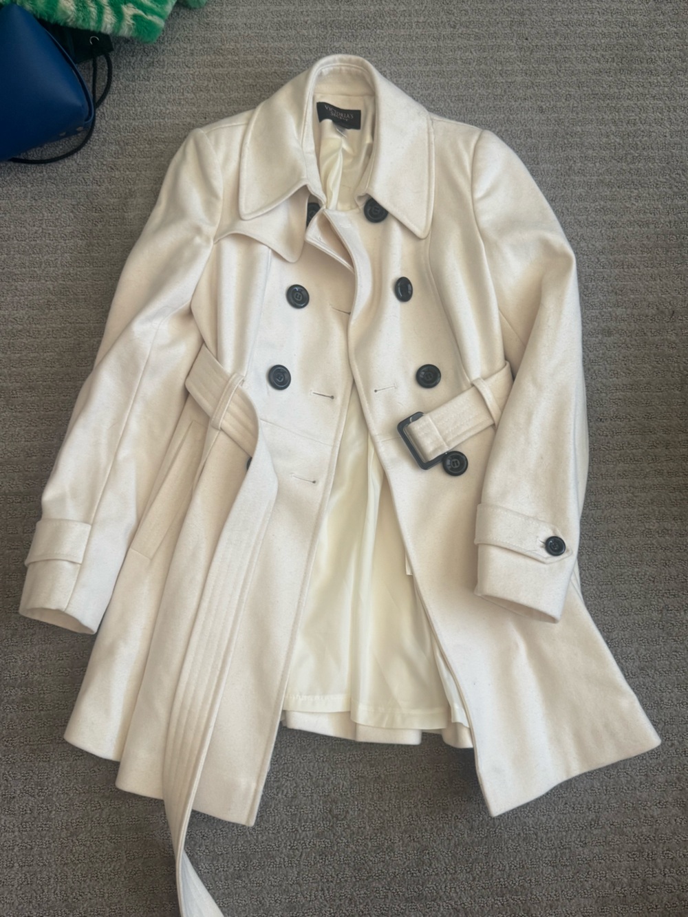 Victoria's Secret Cream Double-Breasted Wool Trench Coat